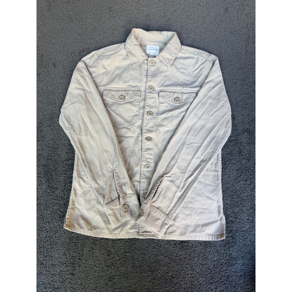 American Eagle Khaki Tan Cotton Canvas Utility Button Front Shirt Jacket XS